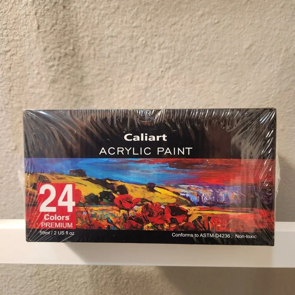 NEW 24 Caliart Acrylic Paint Set colors (59ml, 2oz) Art Craft Paints 12 brushes